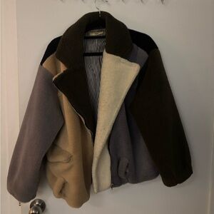 Colour block fuzzy jacket